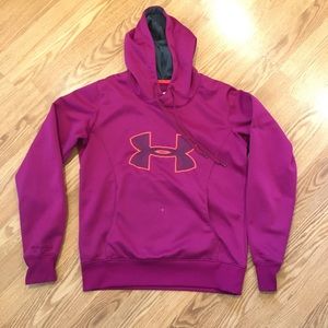 Under Armour Purple & Orange Cold Gear semi-fitted long-sleeve Pullover Hoodie M